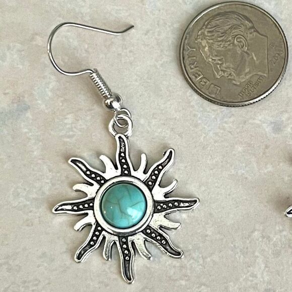 BBS Dangle Silver & Turquoise Earrings - Picture 3 of 8